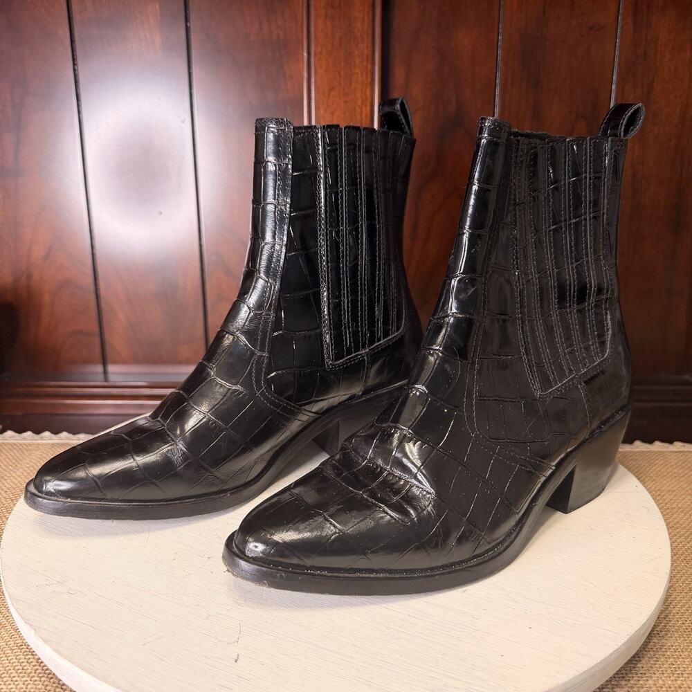 AllSaints Miriam Crocodile Embossed Leather Cowboy Boots Booties Size 36 /6